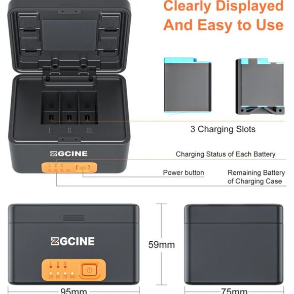Sealed! ZGCINE PS-G10 GoPro Charging Case 10/9/8/7/6/5 Battery 3 Charging Slots - Picture 11 of 11